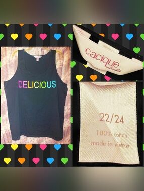 Cacique Blk w/Neon Rainbow Multicolors DELICIOUS Sleeveless Knit Tank Top 22/24